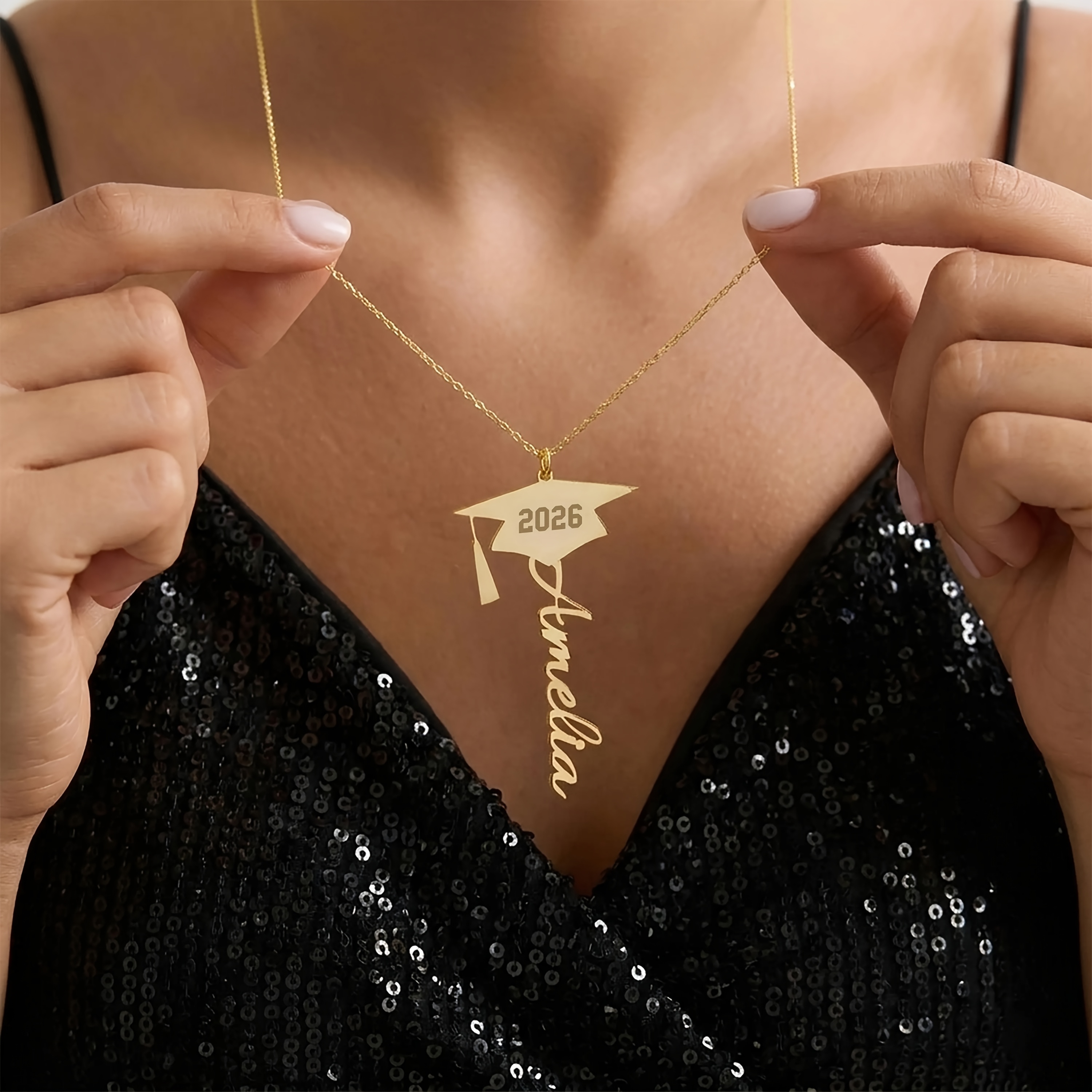 Custom Graduation Cap Necklace — 18K Gold-Plated Pendant